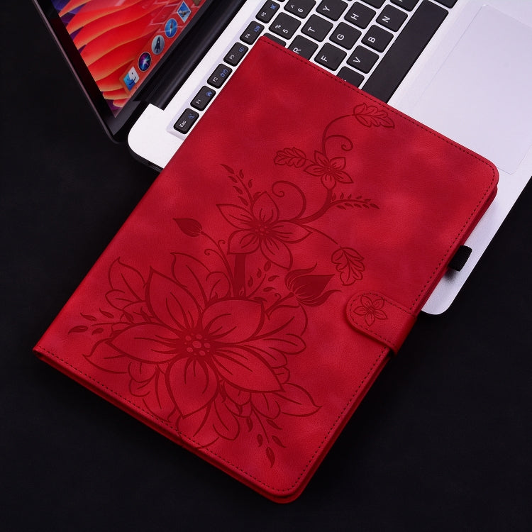 For Samsung Galaxy Tab S4 10.5 SM-T830/T835 Lily Embossed Leather Tablet Case(Red) by bashfashion