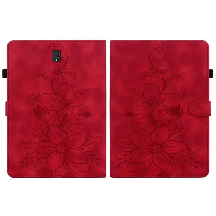 For Samsung Galaxy Tab S4 10.5 SM-T830/T835 Lily Embossed Leather Tablet Case(Red) by bashfashion