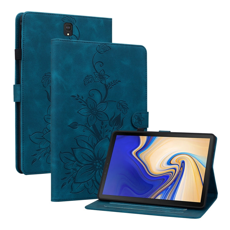 For Samsung Galaxy Tab S4 10.5 SM-T830/T835 Lily Embossed Leather Tablet Case(Dark Blue) by bashfashion