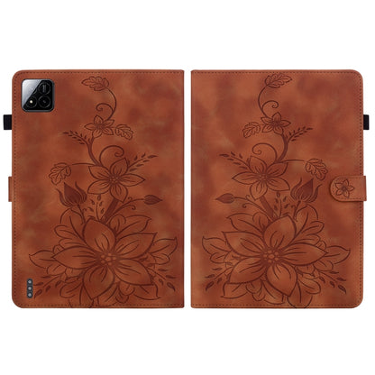 For Xiaomi Pad 7 / Pad 7 Pro Lily Embossed Leather Tablet Case(Brown) by bashfashion