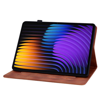 For Xiaomi Pad 7 / Pad 7 Pro Lily Embossed Leather Tablet Case(Brown) by bashfashion