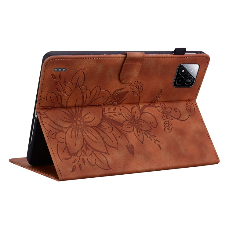 For Xiaomi Pad 7 / Pad 7 Pro Lily Embossed Leather Tablet Case(Brown) by bashfashion