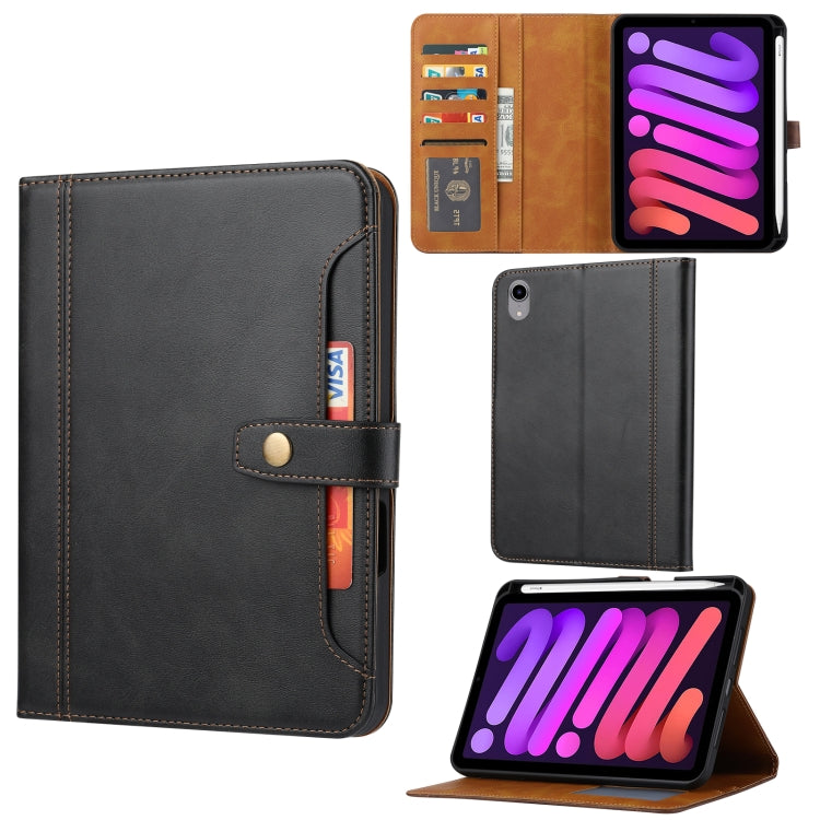 For iPad mini 2024 Calf Texture Double Fold Clasp Horizontal Flip Leather Smart Tablet Case(Black) by bashfashion