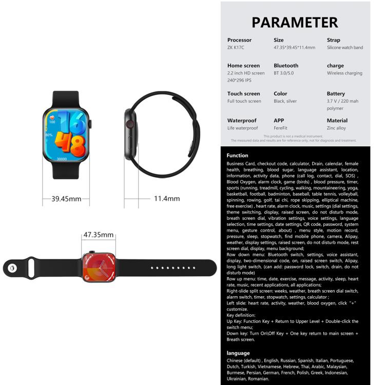 WS11 MAX 2.2 inch Fitness Sport Smart Watch, Support Bluetooth Call / Sleep / Blood Oxygen / Heart Rate / Blood Pressure Health Monitor(Black) by bashfashion