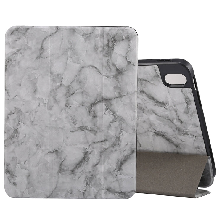 For iPad Air 11 2024 / 2025 Three-fold Marble Texture Protective Tablet Case with Pen Slot(Black Gray) by bashfashion