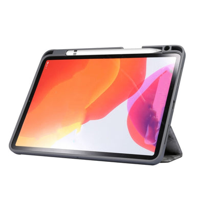 For iPad Air 11 2024 / 2025 Three-fold Marble Texture Protective Tablet Case with Pen Slot(Black Gray) by bashfashion