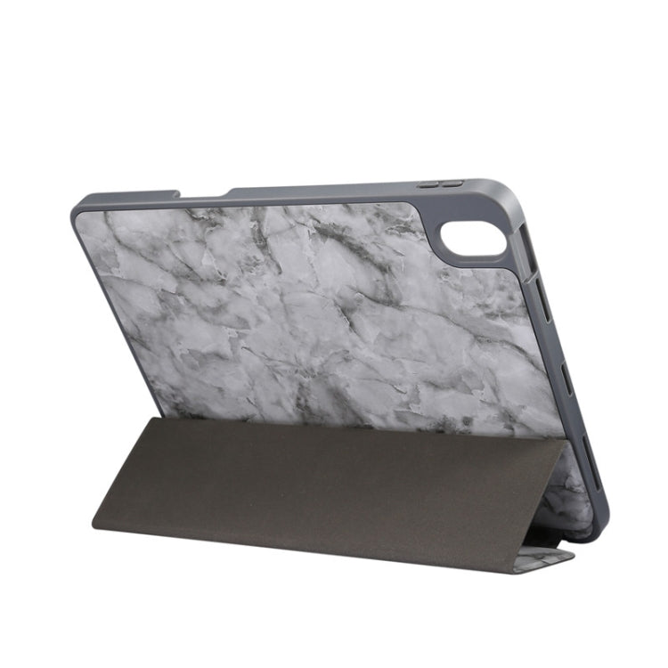 For iPad Air 11 2024 / 2025 Three-fold Marble Texture Protective Tablet Case with Pen Slot(Black Gray) by bashfashion