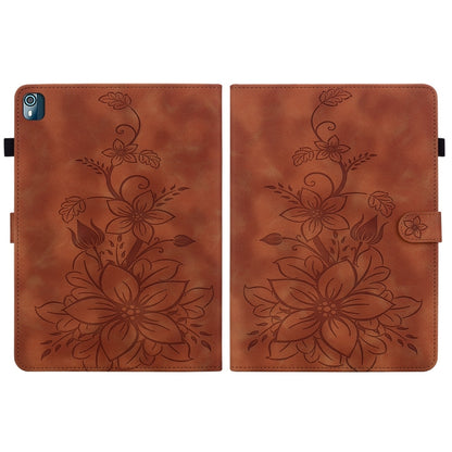 For Nokia T21 Lily Embossed Leather Tablet Case(Brown) by bashfashion