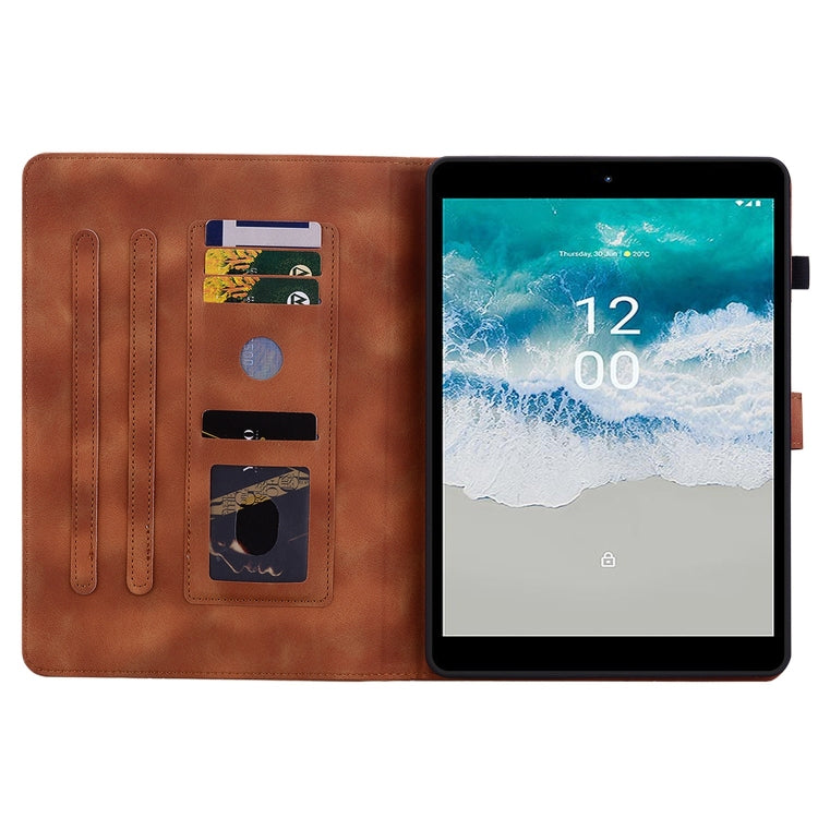 For Nokia T21 Lily Embossed Leather Tablet Case(Brown) by bashfashion