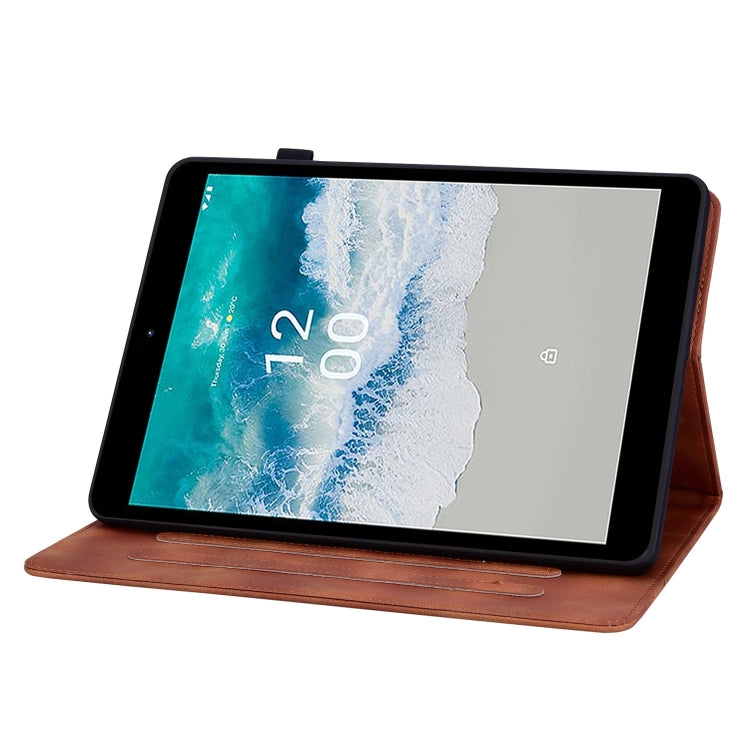 For Nokia T21 Lily Embossed Leather Tablet Case(Brown) by bashfashion