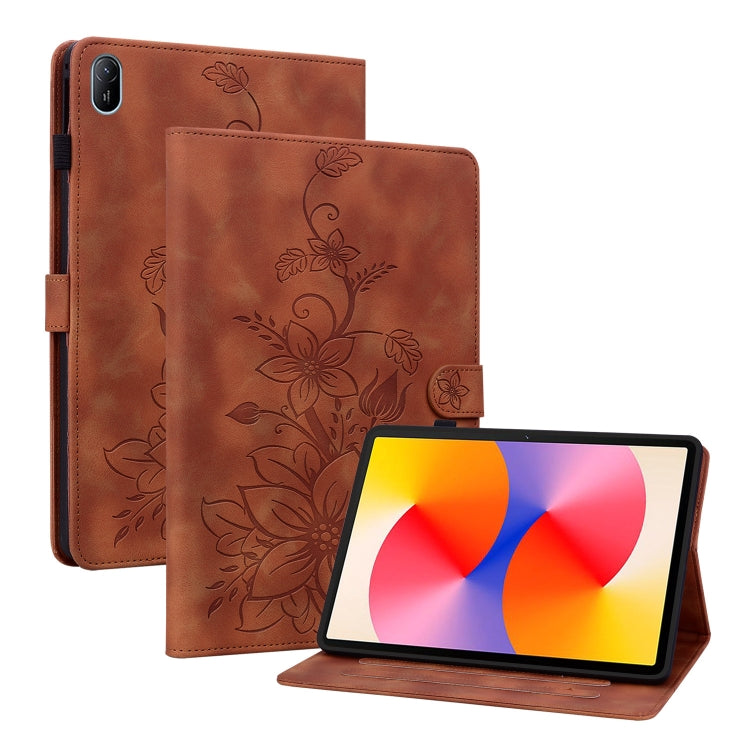 For Huawei MatePad SE 11 2024 Lily Embossed Leather Tablet Case(Brown) by bashfashion