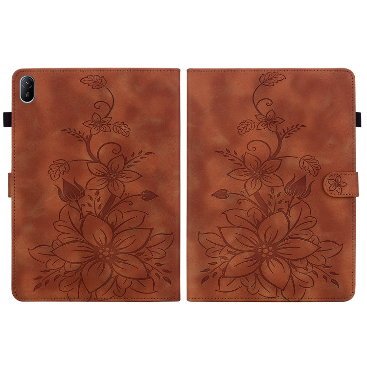 For Huawei MatePad SE 11 2024 Lily Embossed Leather Tablet Case(Brown) by bashfashion