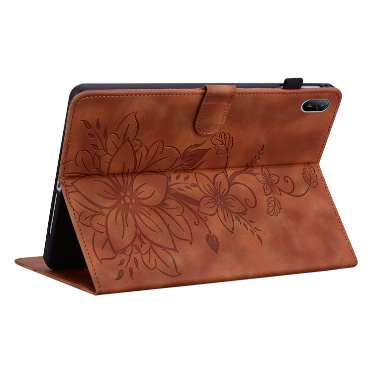 For Huawei MatePad SE 11 2024 Lily Embossed Leather Tablet Case(Brown) by bashfashion