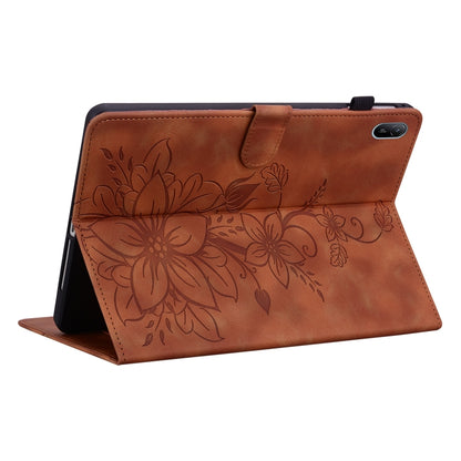 For Huawei MatePad SE 11 2024 Lily Embossed Leather Tablet Case(Brown) by bashfashion