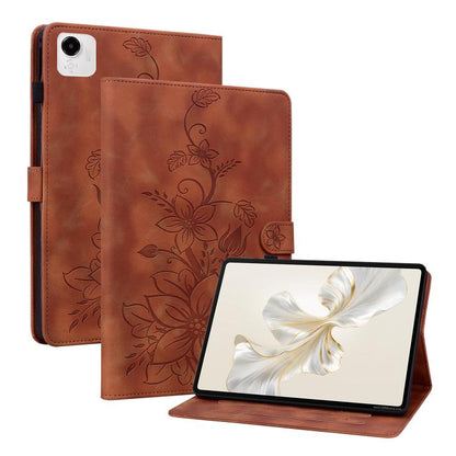 For Honor Pad X9a Lily Embossed Leather Tablet Case(Brown) by bashfashion