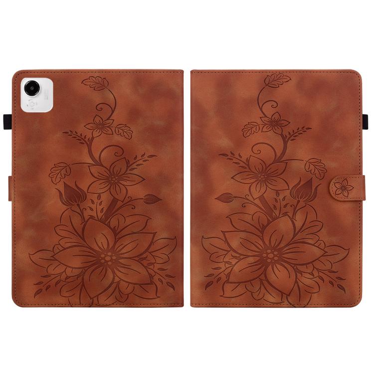 For Honor Pad X9a Lily Embossed Leather Tablet Case(Brown) by bashfashion