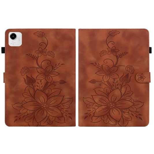 For Honor Pad X9a Lily Embossed Leather Tablet Case(Brown) by bashfashion