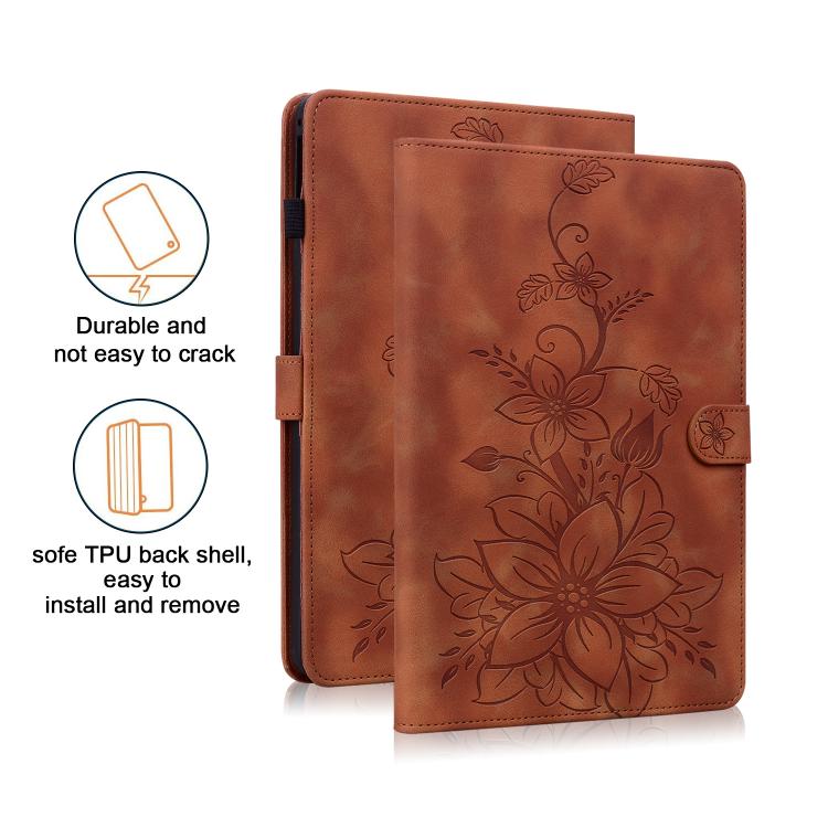 For Honor Pad X9a Lily Embossed Leather Tablet Case(Brown) by bashfashion