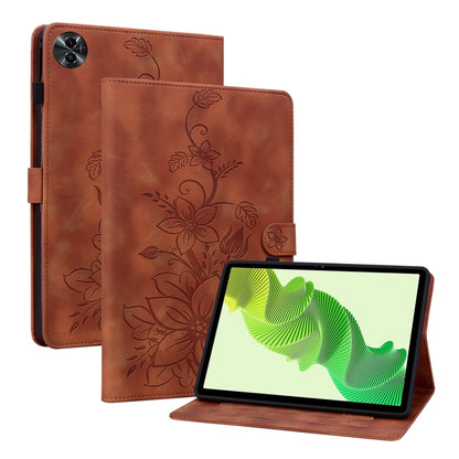 For Realme Pad 2 11.5 Lily Embossed Leather Tablet Case(Brown) by bashfashion