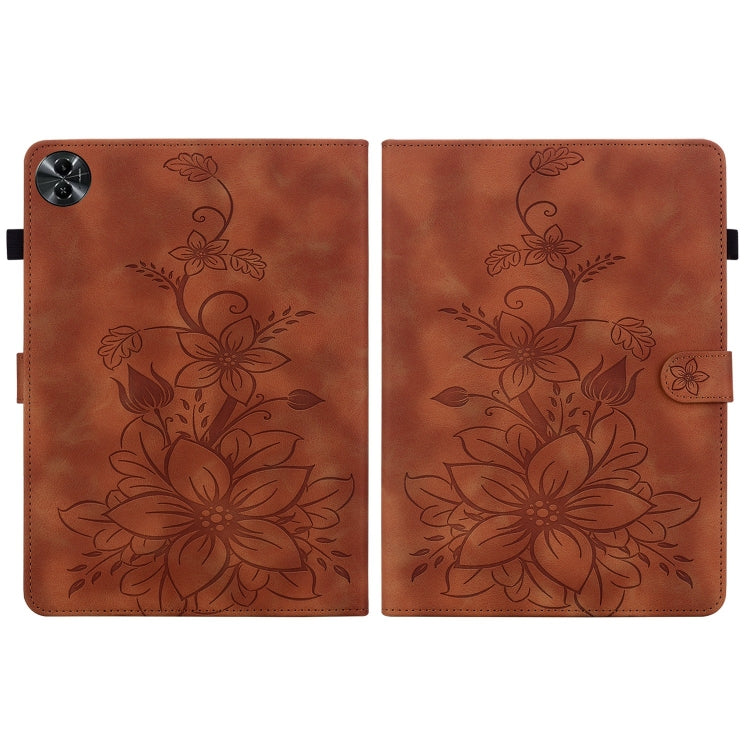 For Realme Pad 2 11.5 Lily Embossed Leather Tablet Case(Brown) by bashfashion