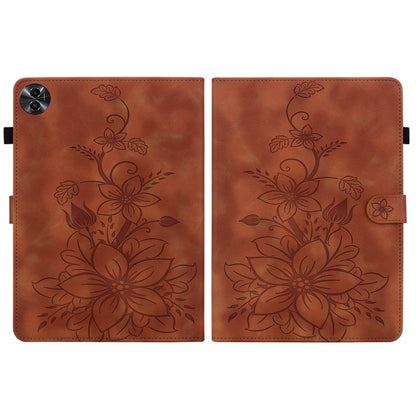 For Realme Pad 2 11.5 Lily Embossed Leather Tablet Case(Brown) by bashfashion