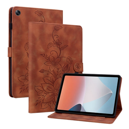 For OPPO Pad Air Lily Embossed Leather Tablet Case(Brown) by bashfashion
