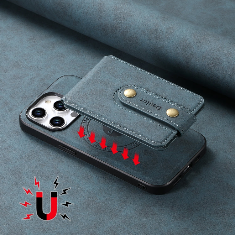 For iPhone 15 Plus Denior D14 NK Retro Pattern MagSafe Magnetic Card Holder Leather Phone Case(Blue) by Denior