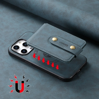 For iPhone 15 Plus Denior D14 NK Retro Pattern MagSafe Magnetic Card Holder Leather Phone Case(Blue) by Denior