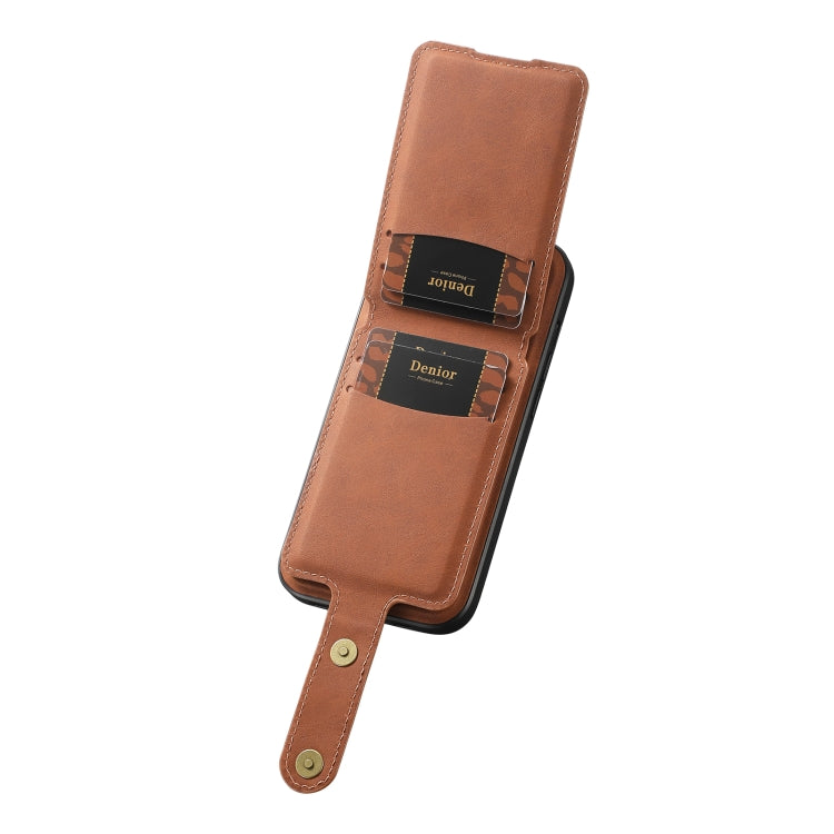For iPhone 15 Denior D14 NK Retro Pattern MagSafe Magnetic Card Holder Leather Phone Case(Brown) by Denior