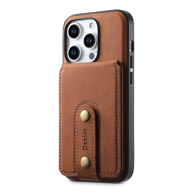 For iPhone 14 Plus Denior D14 NK Retro Pattern MagSafe Magnetic Card Holder Leather Phone Case(Brown) by Denior