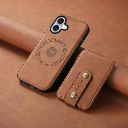 For iPhone 16 Denior D14 NK Retro Pattern MagSafe Magnetic Card Holder Leather Phone Case(Brown) by Denior