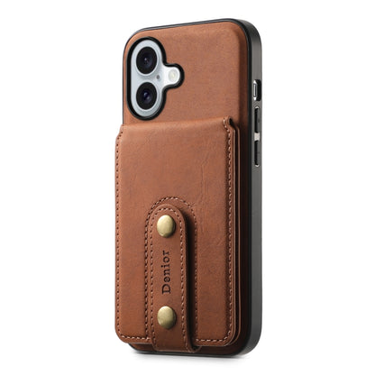 For iPhone 16 Denior D14 NK Retro Pattern MagSafe Magnetic Card Holder Leather Phone Case(Brown) by Denior