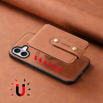 For iPhone 16 Denior D14 NK Retro Pattern MagSafe Magnetic Card Holder Leather Phone Case(Brown) by Denior