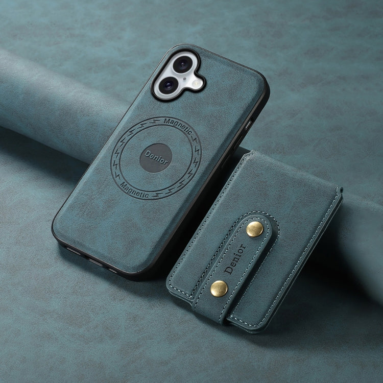 For iPhone 16 Denior D14 NK Retro Pattern MagSafe Magnetic Card Holder Leather Phone Case(Blue) by Denior