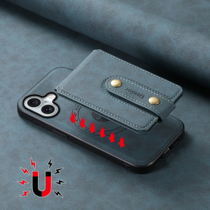 For iPhone 16 Denior D14 NK Retro Pattern MagSafe Magnetic Card Holder Leather Phone Case(Blue) by Denior