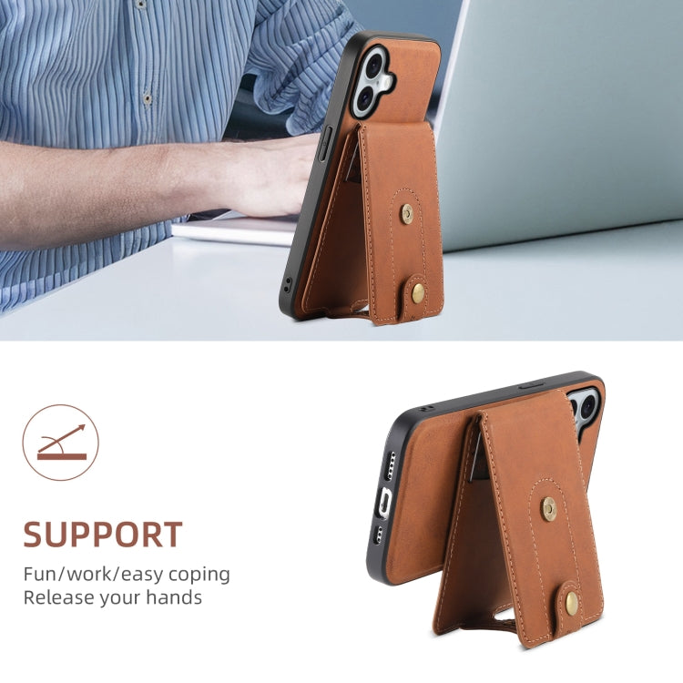 For iPhone 16 Plus Denior D14 NK Retro Pattern MagSafe Magnetic Card Holder Leather Phone Case(Brown) by Denior
