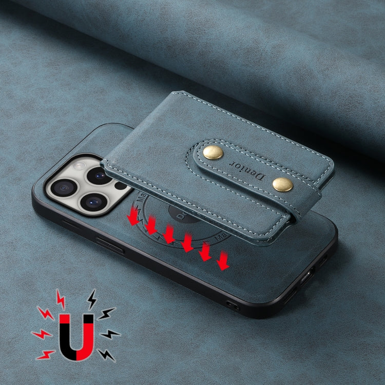For iPhone 16 Pro Denior D14 NK Retro Pattern MagSafe Magnetic Card Holder Leather Phone Case(Blue) by Denior