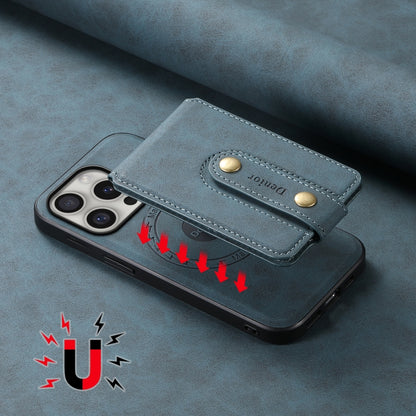 For iPhone 16 Pro Denior D14 NK Retro Pattern MagSafe Magnetic Card Holder Leather Phone Case(Blue) by Denior