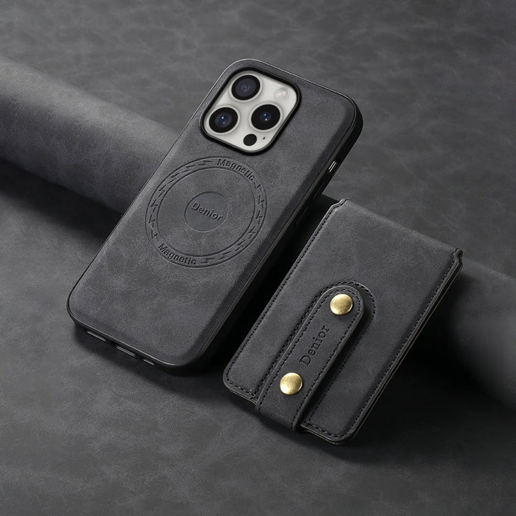 For iPhone 16 Pro Denior D14 NK Retro Pattern MagSafe Magnetic Card Holder Leather Phone Case(Black) by Denior