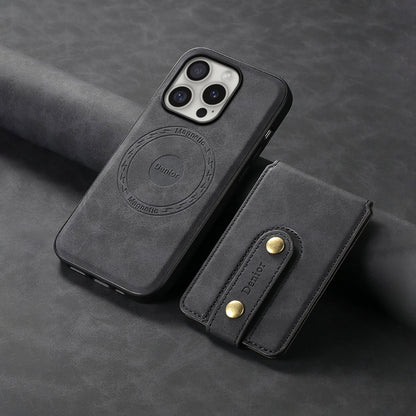 For iPhone 16 Pro Denior D14 NK Retro Pattern MagSafe Magnetic Card Holder Leather Phone Case(Black) by Denior