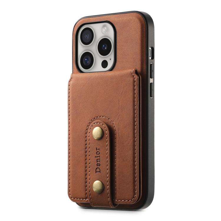 For iPhone 16 Pro Max Denior D14 NK Retro Pattern MagSafe Magnetic Card Holder Leather Phone Case(Brown) by Denior