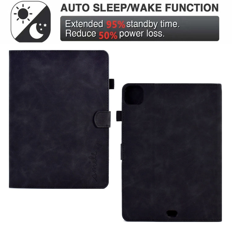 For iPad Pro 11 2024 Embossed Smile Smart Leather Tablet Case(Black) by bashfashion