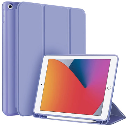 For iPad 10.2 2021 / 2020 / 2019 3-fold TPU Smart Leather Tablet Case with Pen Slot(Lavender Purple) by bashfashion