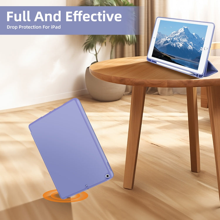 For iPad 10.2 2021 / 2020 / 2019 3-fold TPU Smart Leather Tablet Case with Pen Slot(Lavender Purple) by bashfashion