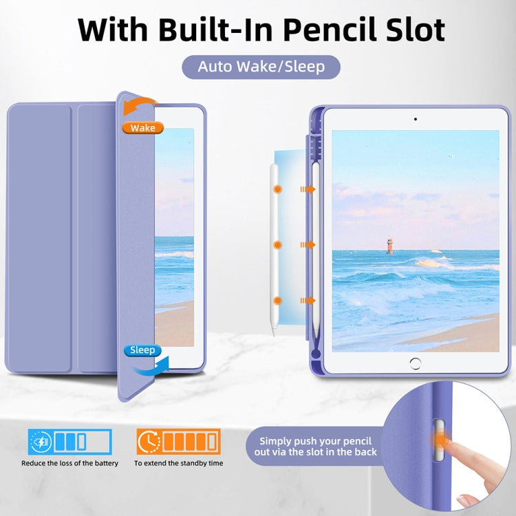 For iPad 10.2 2021 / 2020 / 2019 3-fold TPU Smart Leather Tablet Case with Pen Slot(Lavender Purple) by bashfashion