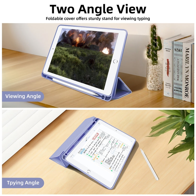 For iPad 10.2 2021 / 2020 / 2019 3-fold TPU Smart Leather Tablet Case with Pen Slot(Lavender Purple) by bashfashion
