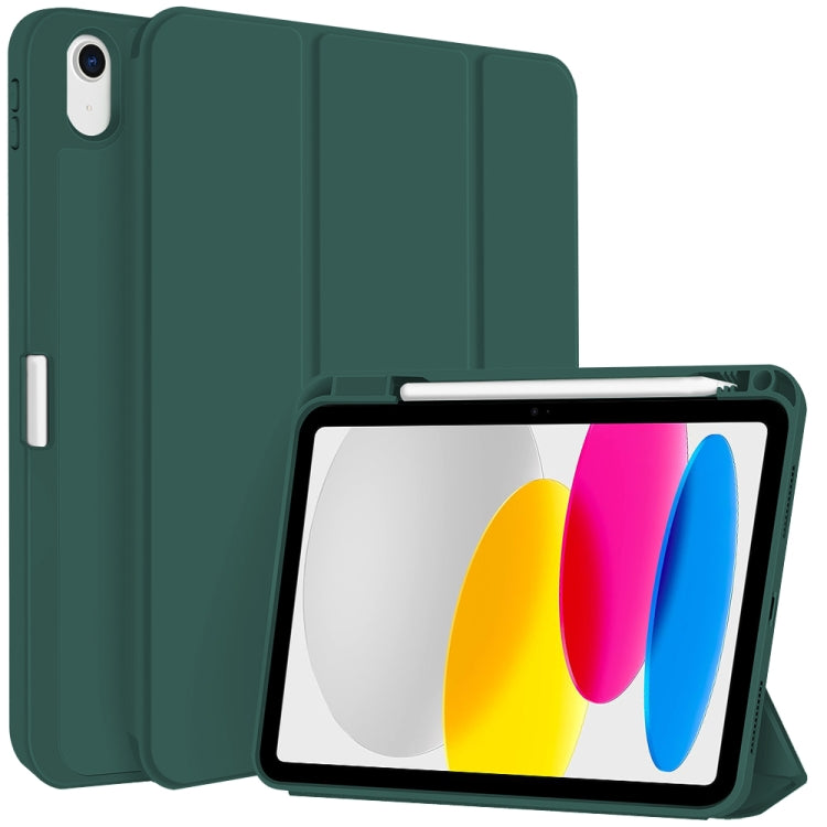 For iPad 2025 / 2022 3-fold TPU Smart Leather Tablet Case with Pen Slot(Dark Green) by bashfashion