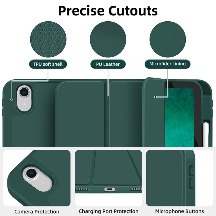 For iPad 2025 / 2022 3-fold TPU Smart Leather Tablet Case with Pen Slot(Dark Green) by bashfashion