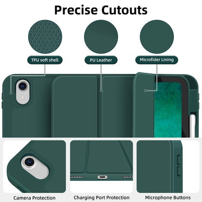 For iPad 2025 / 2022 3-fold TPU Smart Leather Tablet Case with Pen Slot(Dark Green) by bashfashion
