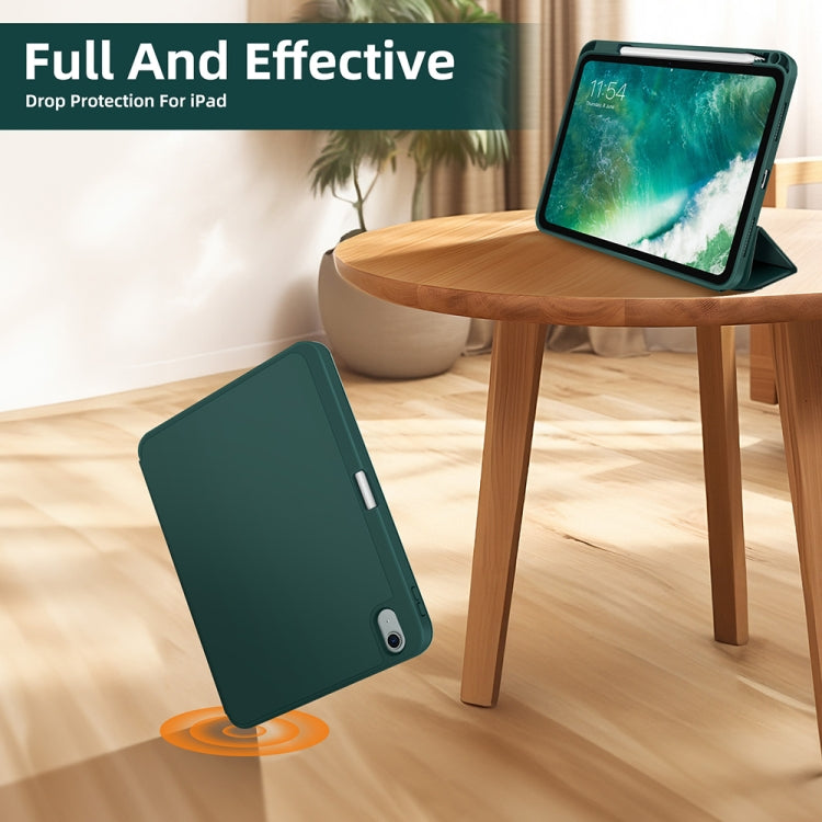 For iPad 2025 / 2022 3-fold TPU Smart Leather Tablet Case with Pen Slot(Dark Green) by bashfashion